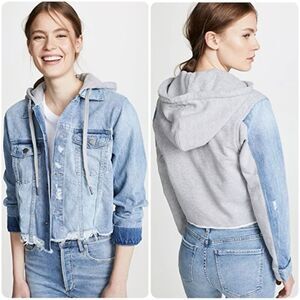 dl1961 Clyde Icon Jacket, Owens Light Blue Denim Jacket with Gray Hood